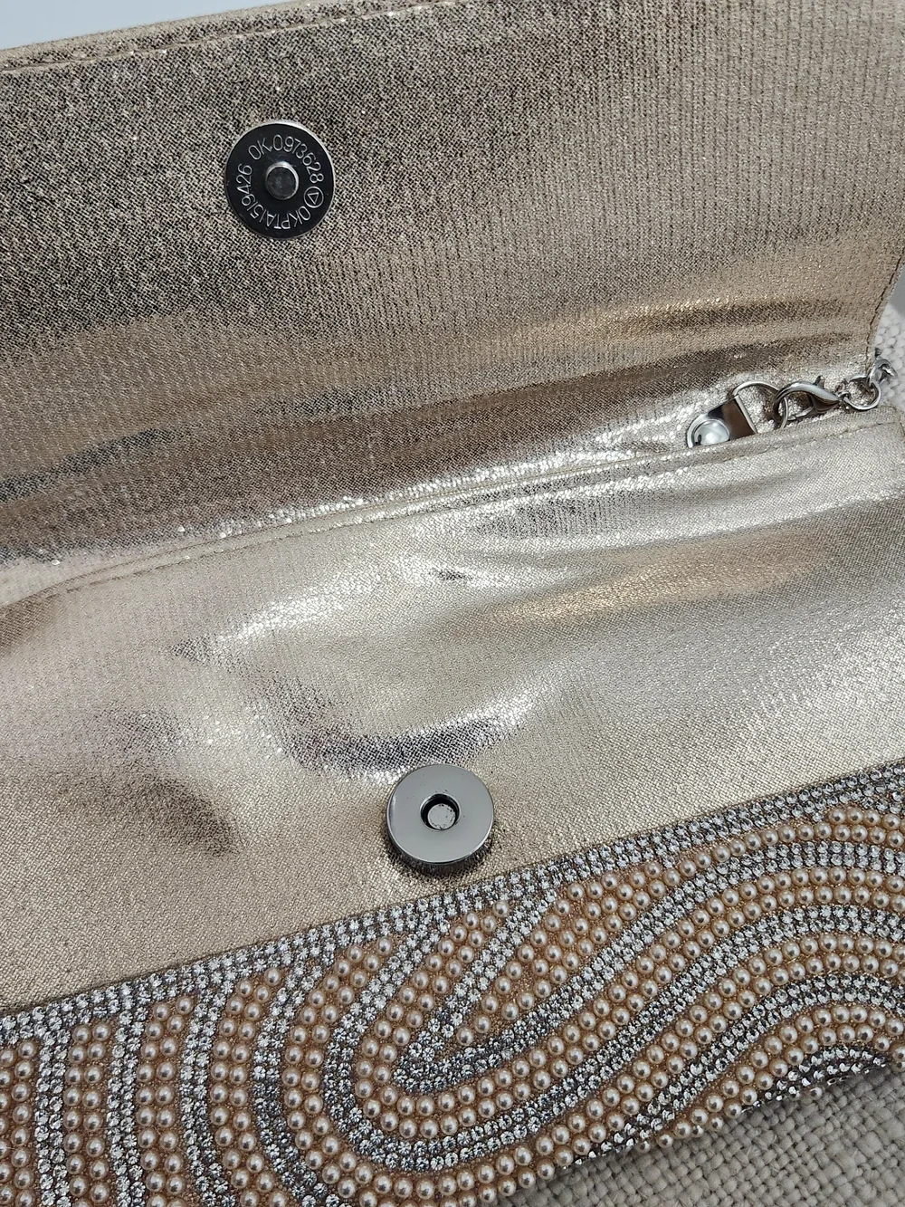 Pearl Embellished Clutch Bag in Champagne and Silver - Picture 4 of 10
